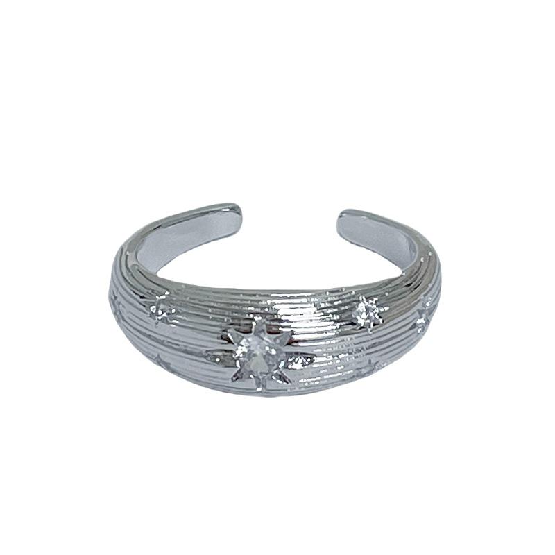 Medieval Brushed High-Quality Texture Retro Open Ring Niche Design Light Luxury Index Finger Ring Star Personality Ring Woman