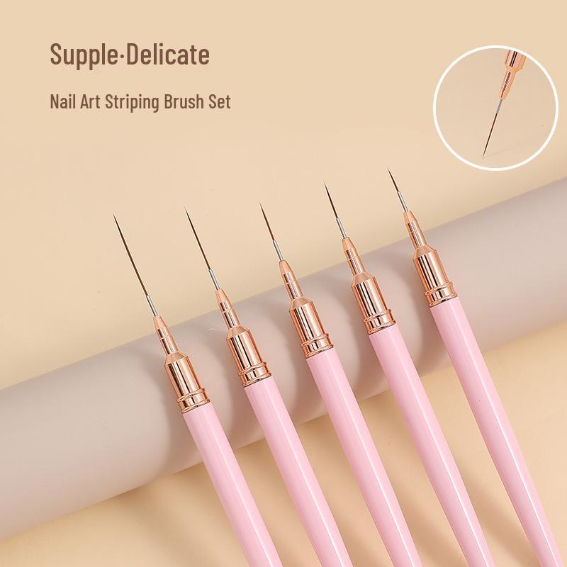 Japanese Fine Line Pen & Nail Art Brush Set – 5-Piece Kit for Outlining, Painting Flowers, Lines, & Gel Color Mixing