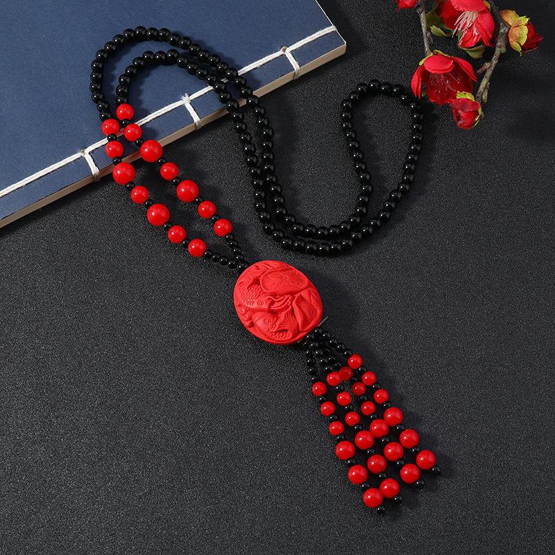 Retro Medium Red Cinnabar Sweater Chain Natal Long Necklace Pixiu Pendant Pendant Accessories Women