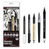 Kuretake Brush Pen Illustration Basic Set 2 White (5 Types) IKTB-21/5V Black,