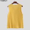INCERUN Men Swing Collar Sleeveless Semi-Sheer Waffle Texture Fitted Tank Tops