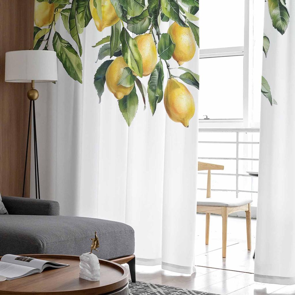 Sommer Aquarell Zitrone Tüll Fenstervorhänge für Schlafzimmer Luxus Heimdekor Vorhänge im Wohnzimmer Chiffon Paneele