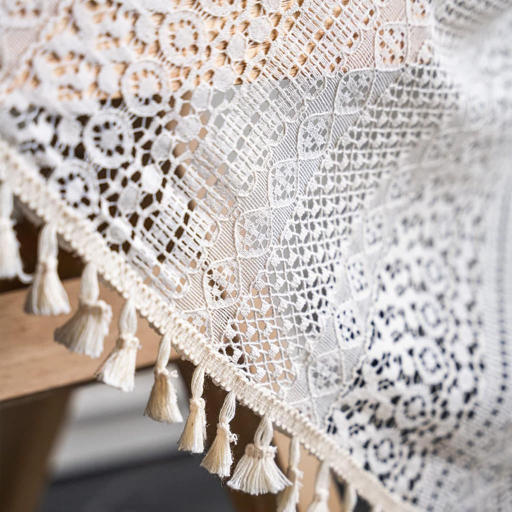 Boho Circular Patterned Hanging Tassel Short Curtain, Lace Short Curtain, Living Room, Bedroom, Kitchen Cabinet Cover Curtain