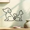 Metal Pet Lover Wall Art Black Line Dog Cat Heart Sculpture Modern Home Decor Gift for Pet Owner
