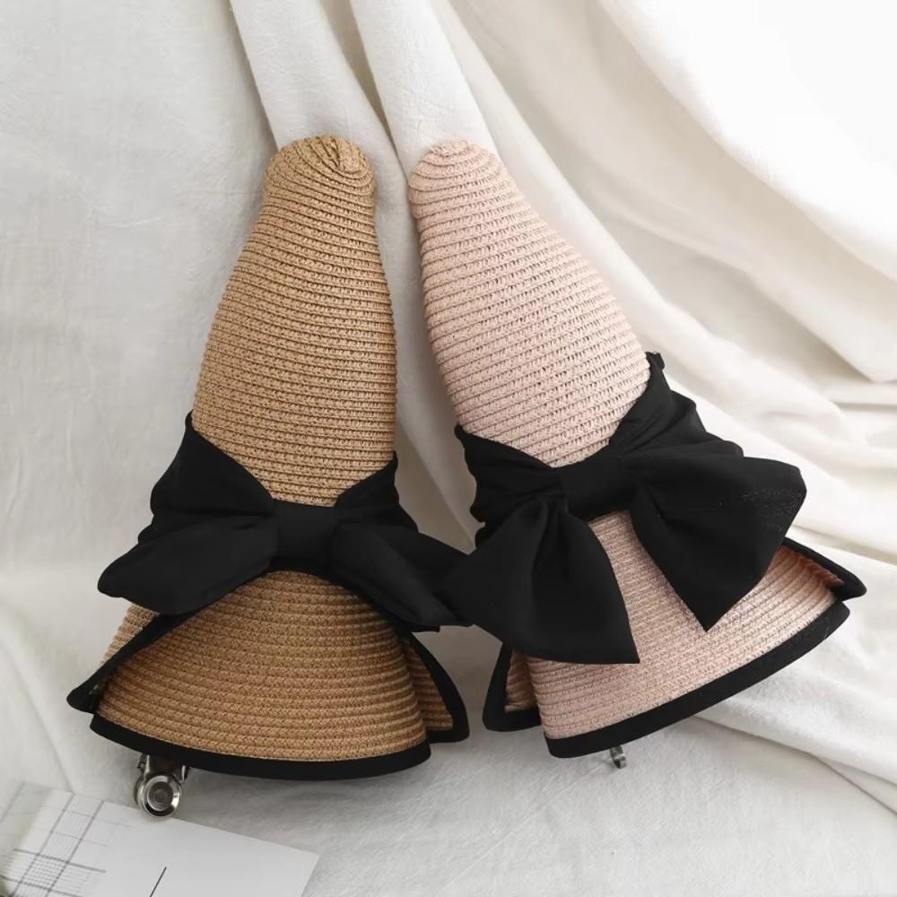 Wide Brim Sunscreen Bucket Hat Large Bow Bowknot Sun Cap Sweet Straw Weave Sun Hat Summer