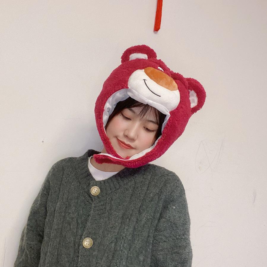 Dívčí srdce plyš roztomilý kreslený vtipný medvěd jahodový medvěd kapuce klobouk foto rekvizity pro vystoupení