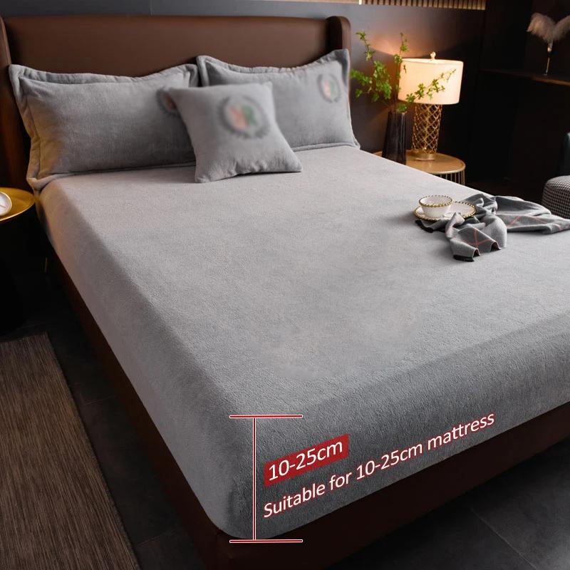 Thickened Velvet Mattress Cover High-quality Solid Color Bedspread Latex Mattress Elastic Soft Mattress Covers 160/180/200x200cm