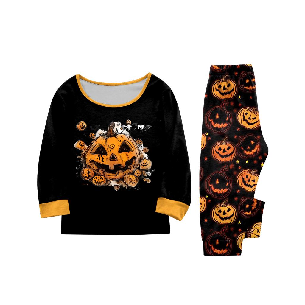 Halloween Familien-Partner-Pyjama-Set Langarm-Oberteil und Hose mit Halloween-Kürbis-Design Bequeme Nachtwäsche