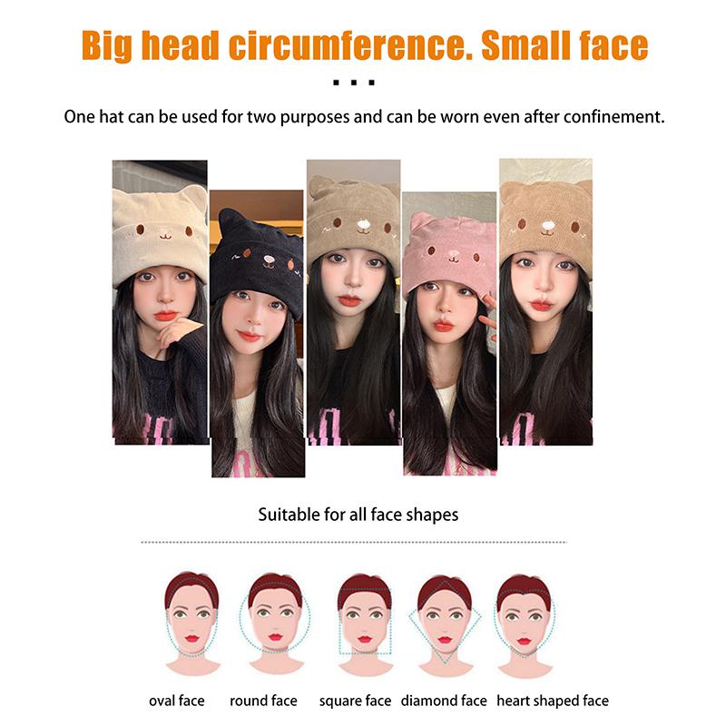 Cute Cat Embroidered Knitted Hat Outdoor Warm Ear Protection Cat Ears Wool Cap Over Head Cold Cap Street Beanies Cap Penny Cap
