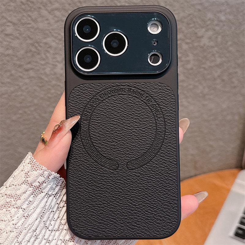 Magnetic Leather Texture iPhone 17 Pro Max Case, Compatible with Models 13-16, Cross-Border Design