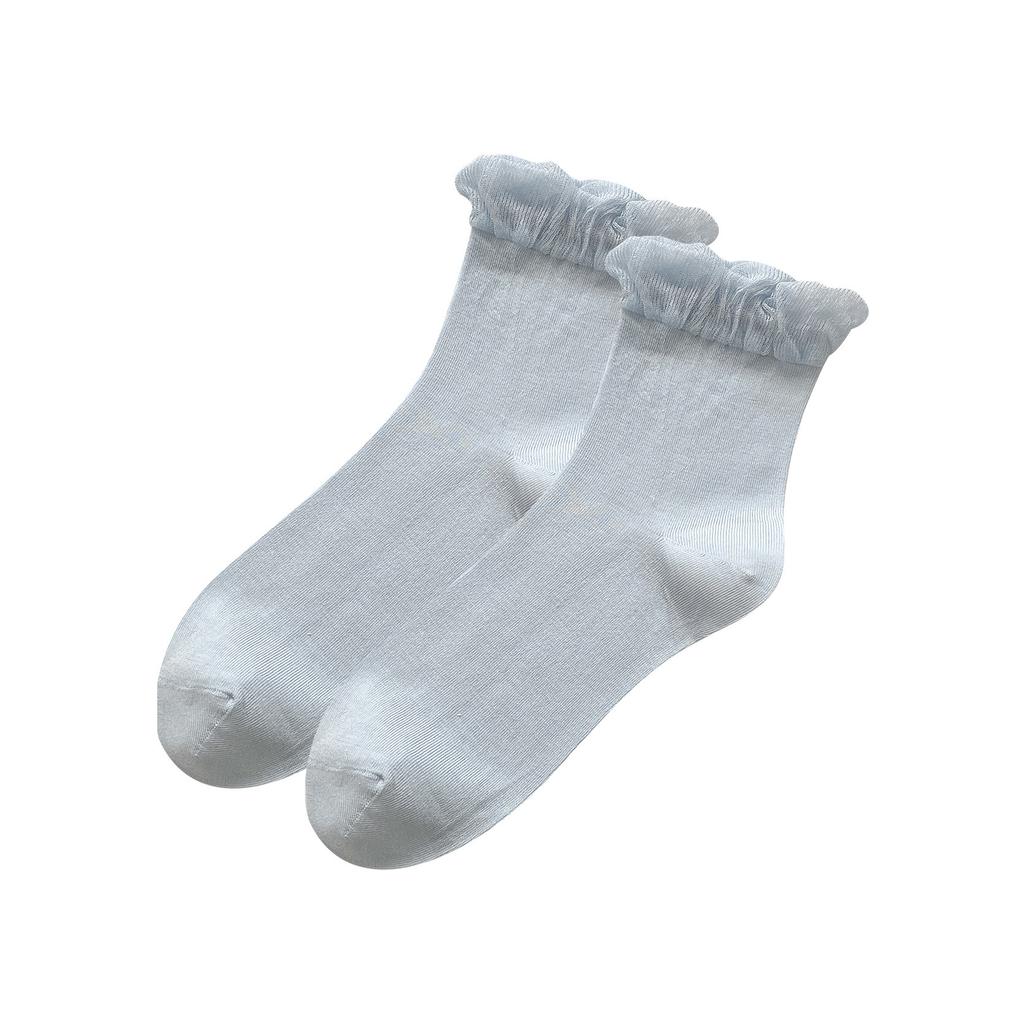 Silk Stockings for Children in Summer Style, Thin and Breathable Mid-calf Length, Mesh with Bubble-shaped Lace Trim.