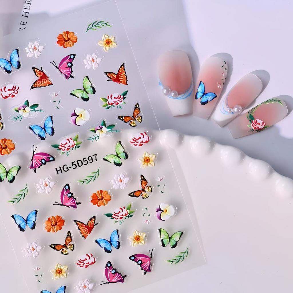 5D Butterfly Rose Flower Nail Art Stickers - 3D Flat Back Adhesive for Versatile DIY Designs