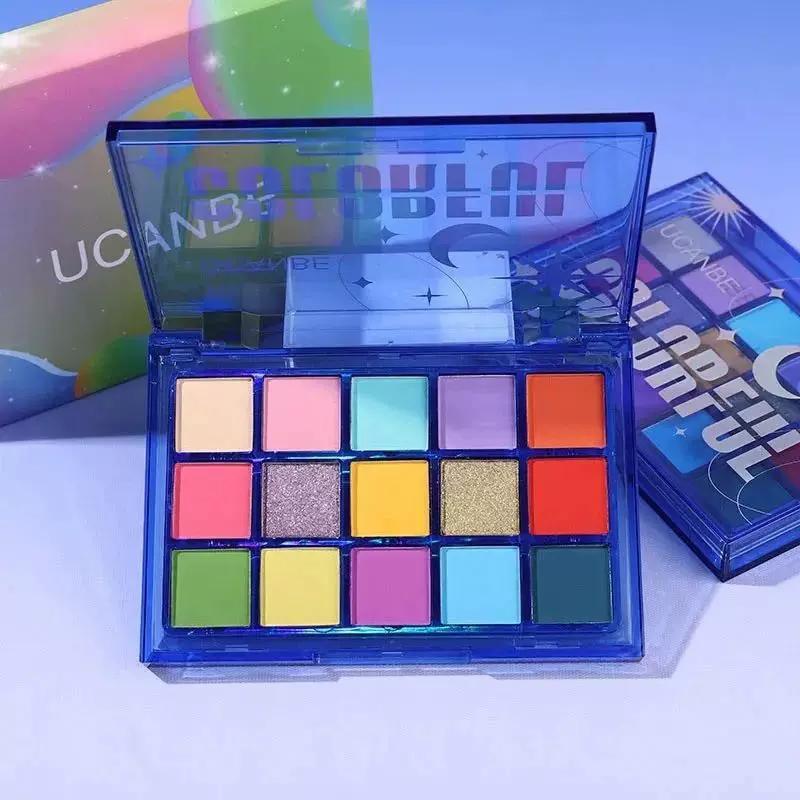 Ucanbe 15-Color Eyeshadow Palette Modern Futuristic Colorful Olive Green Gold Hong Kong Style Retro Daily Commute Light Makeup