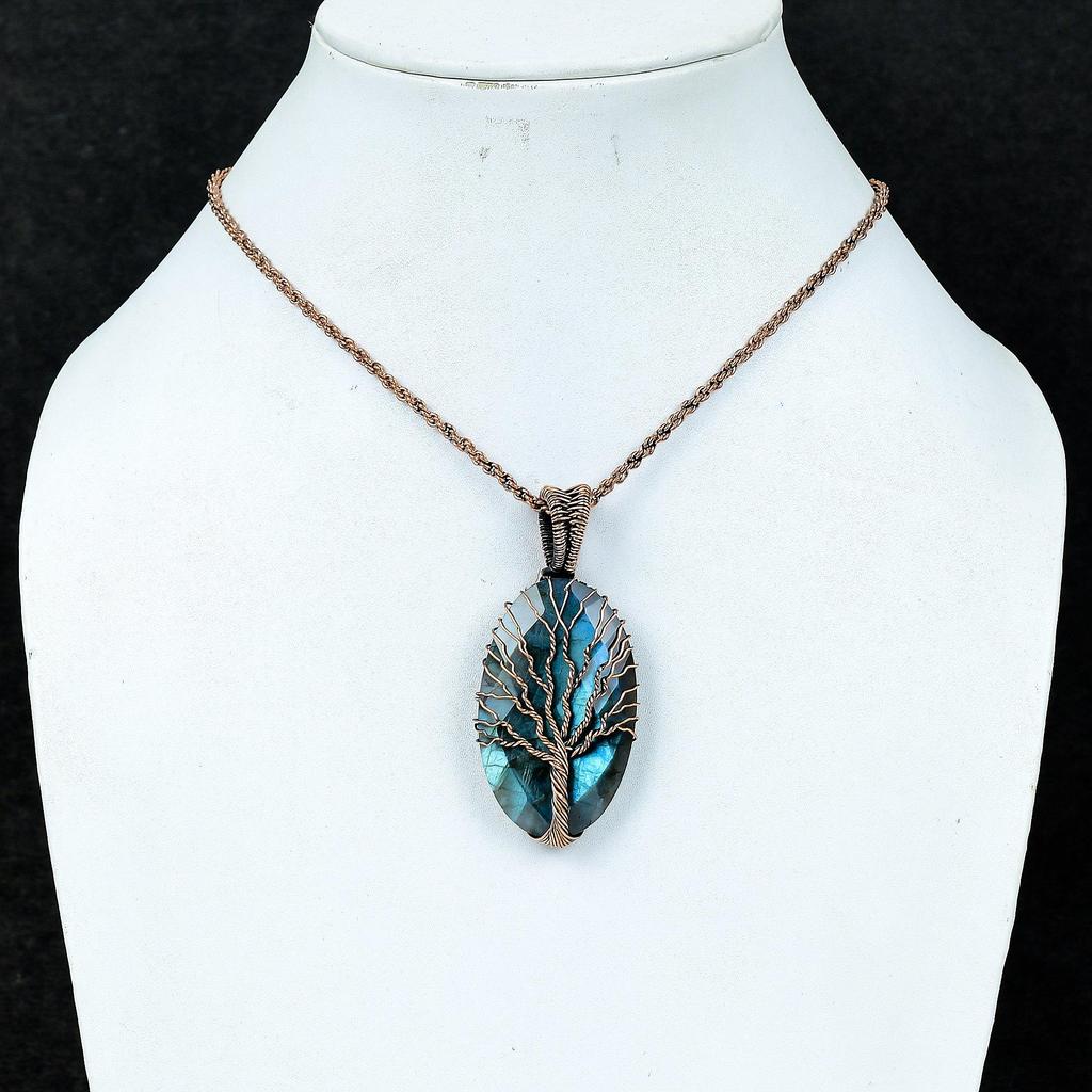 Tree of Life Faceted Labradorite Pendant Gemstone Jewelry, 999 Copper Wire Wrapped Pendant, Gift For Women Handmade Pendant