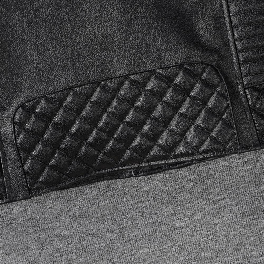 Giacca in Vera Pelle di Mucca Nera Uomo Giubbotti Motocicletta Bomber Abbigliamento da Equitazione Biker Cappotto in Pelle da Uomo Autunno
