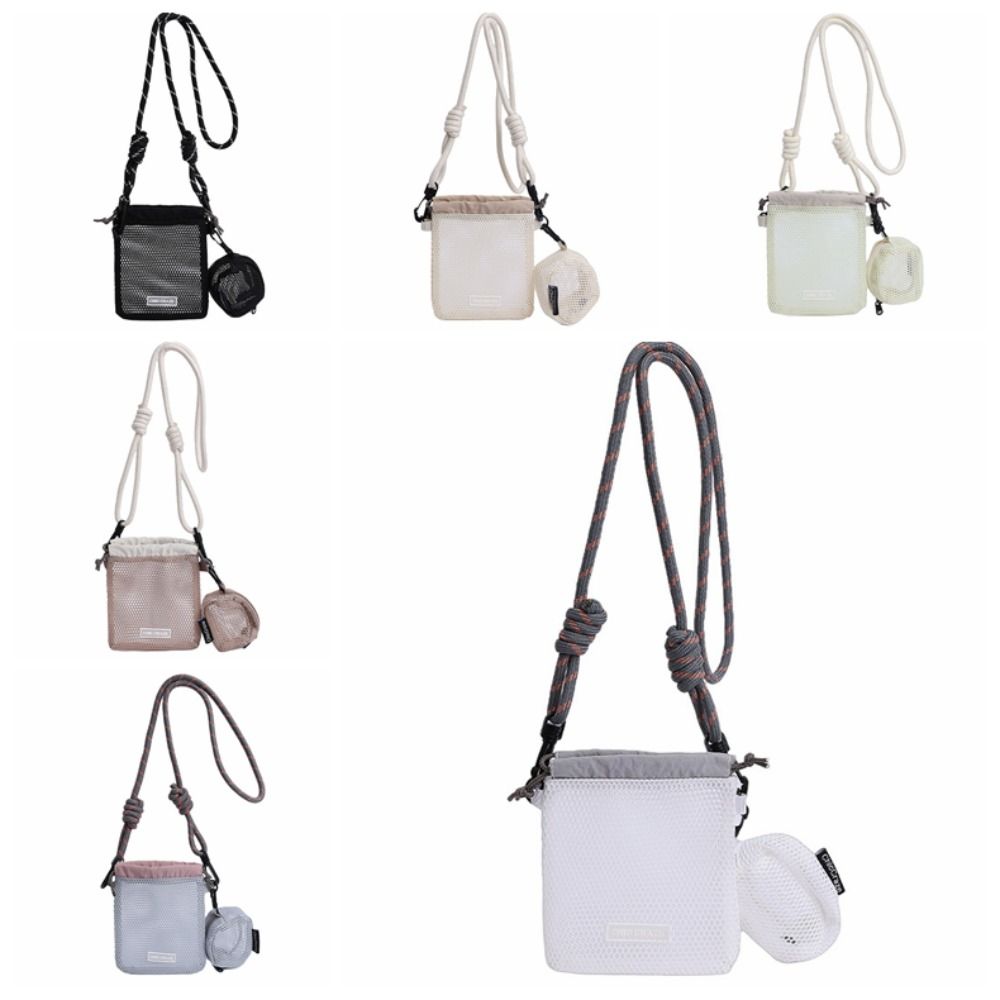 Sweet Drawstring Nylon Mesh Bag Crossbody Bag Korean Style Mesh Shoulder Bag Wallet With Purse Phone Bag Office Worker