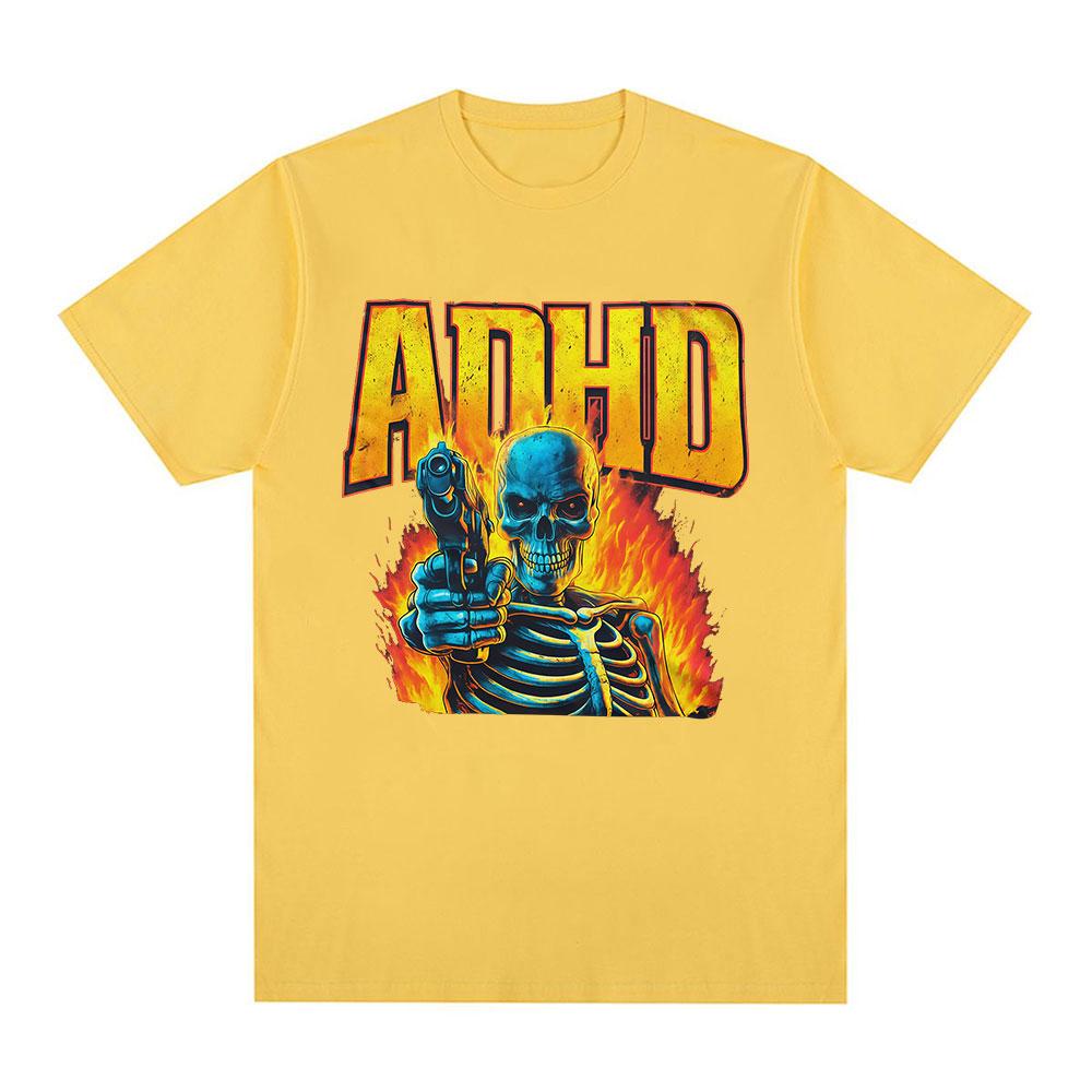 Autism ADHD Funny Skeleton Meme Tshirts Men Women Clothing Vintage Gothic Short Sleeves Tshirt Cotton Summer Oversized T Shirt