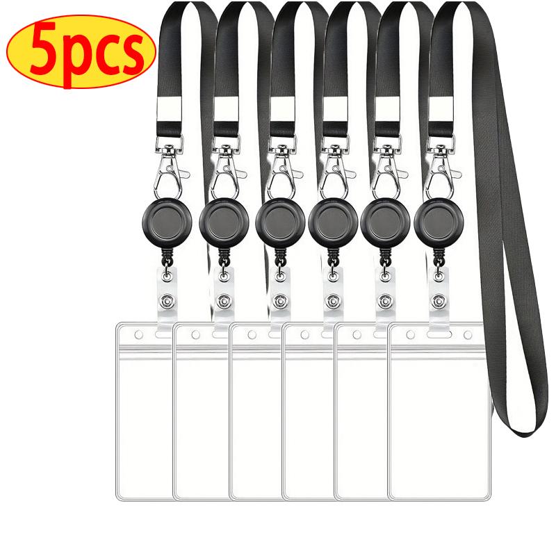 Pure Color Retractable Badge Reel Retractable Teacher Lanyard with Name Card Badge Holder Neck Strap Keychian Accessories Gift