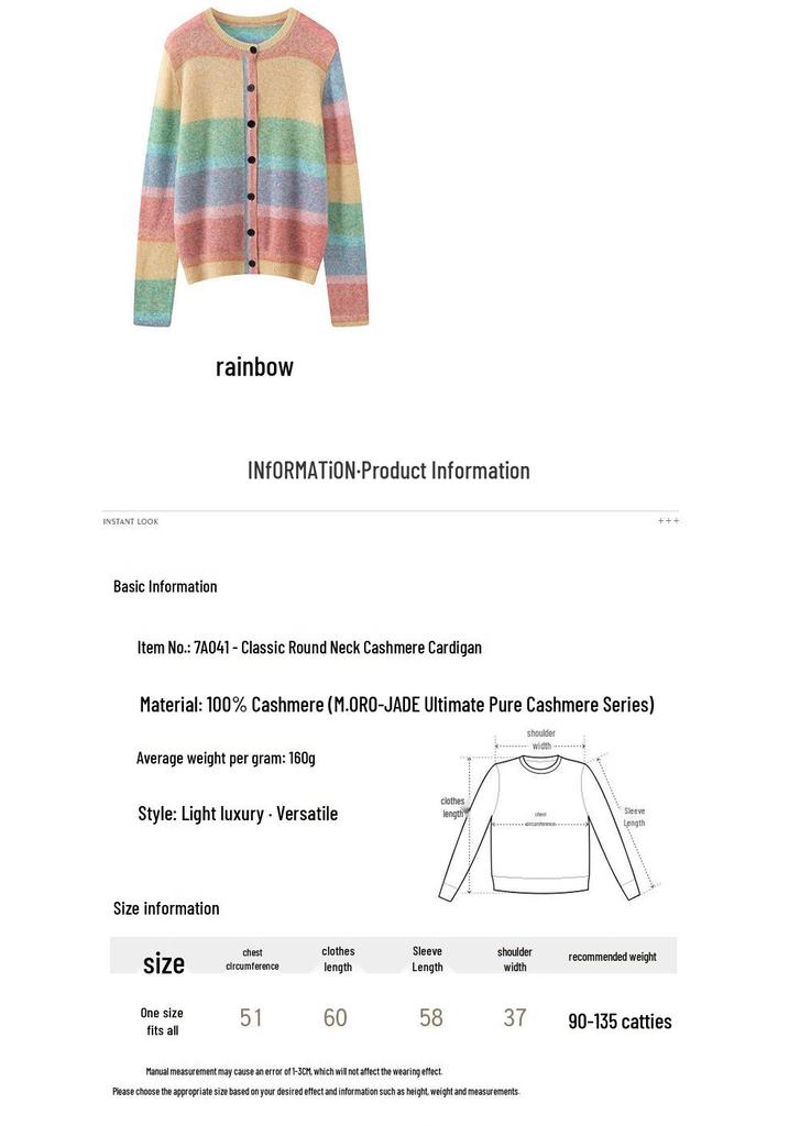 Lekasha 100% Pure Cashmere Loose Round Neck Cardigan Sweater Coat