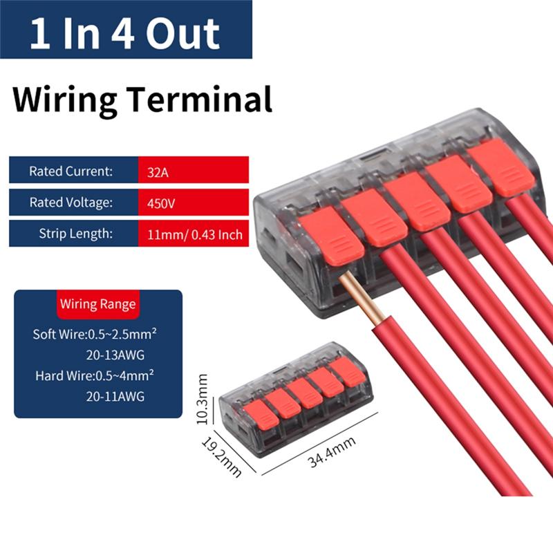 A84X-CMK63 Lever Wire Quick Connectors Clamp Electrical Cable Home Assortment Terminal Block 0.08-4Mm 32A