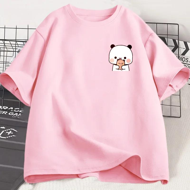 Panda Bear Bubu Dudu and Their Babies T Shirt Fashion Funny Couple Tshirt Women Fashion Casual Short Sleeve Tees Clothing