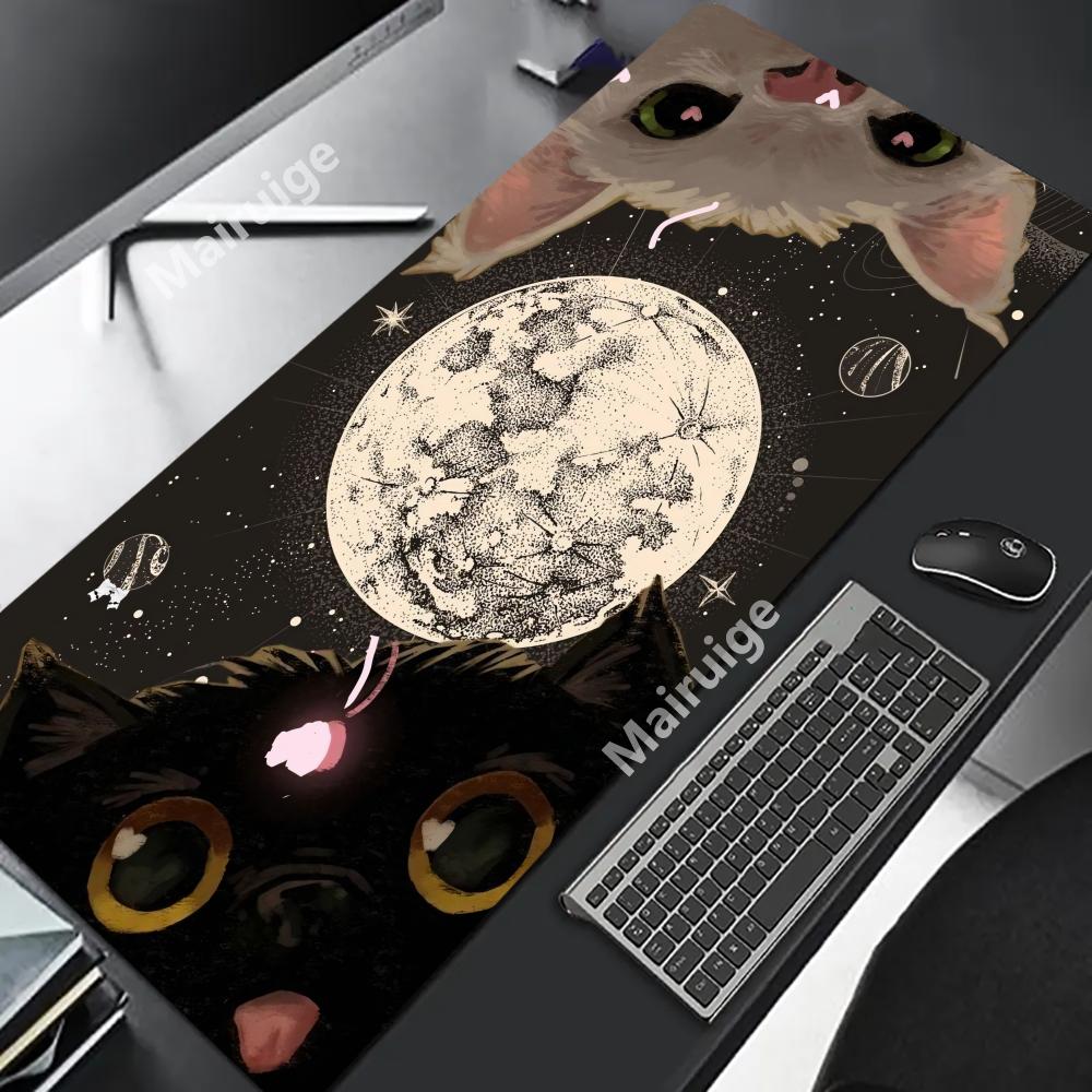 Black Cat Mouse Pad Large Mousepad Black and White Kawaii Mouse Mat Computer Office Accessories Desk Mat 90x40 Custom Mause Pad