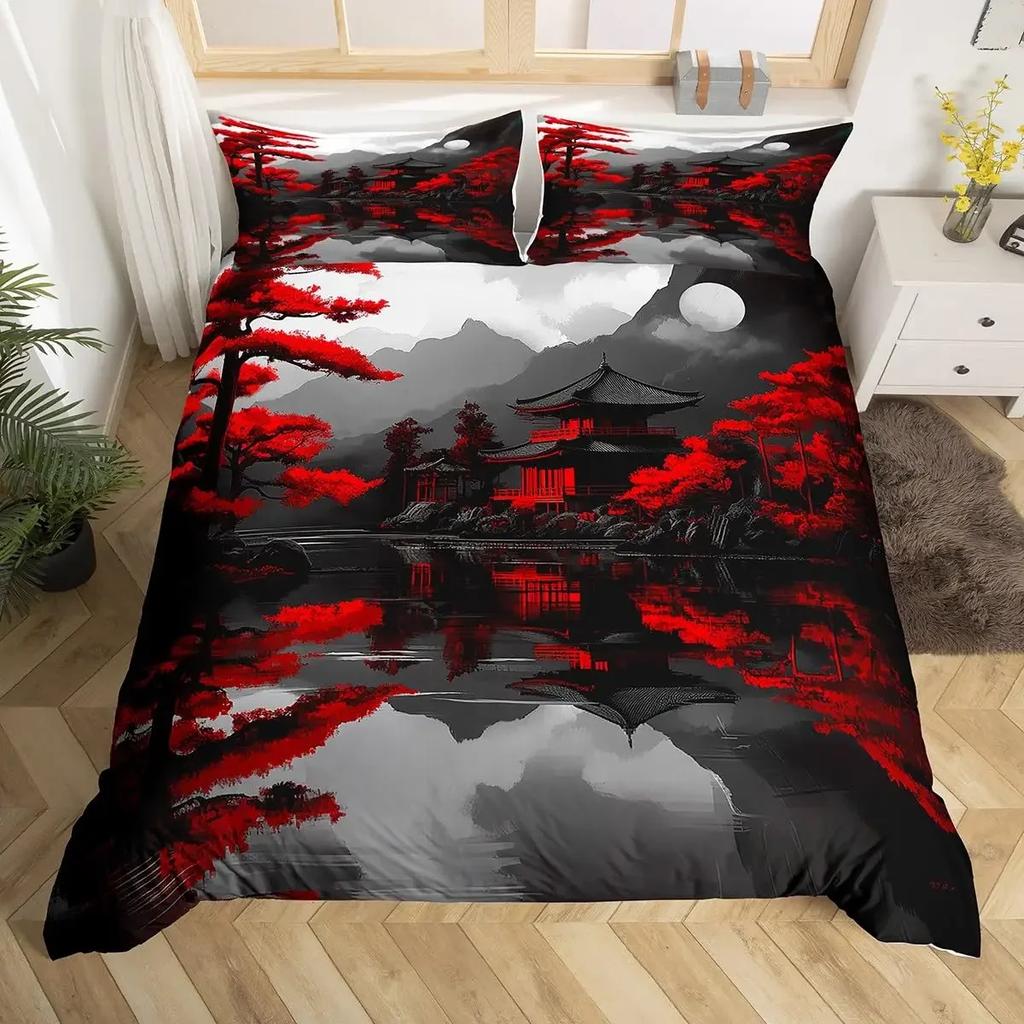 Japanese Sakura Duvet Cover Sets For Teens Queen Size Japanese Styles Quilt Covers Set 2 Pillowcases 1 Duvet Cover No Comforter