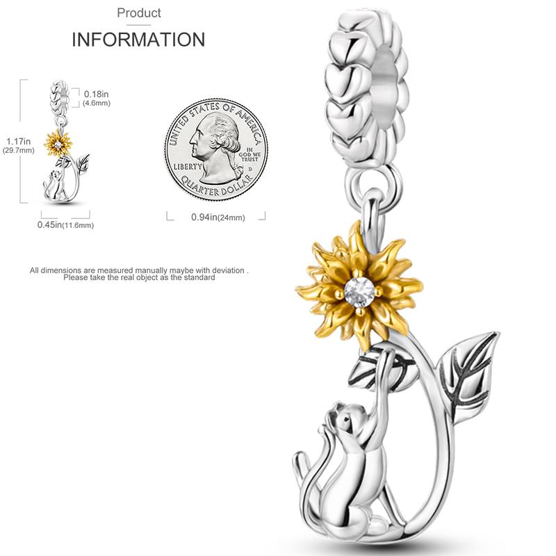 New Copper Charms Beads Sunflower Flower Daisy Original Charm Pendant Fit Charm Bracelets Diy Jewelry Birthday Gift