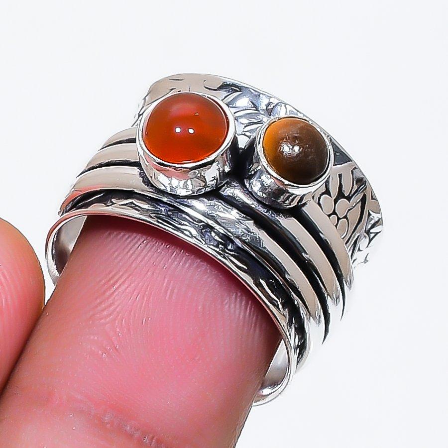 Natural Tiger Eye, Carnelian 925 Sterling Silver Jewelry Ring Size 6.5 AR-18885