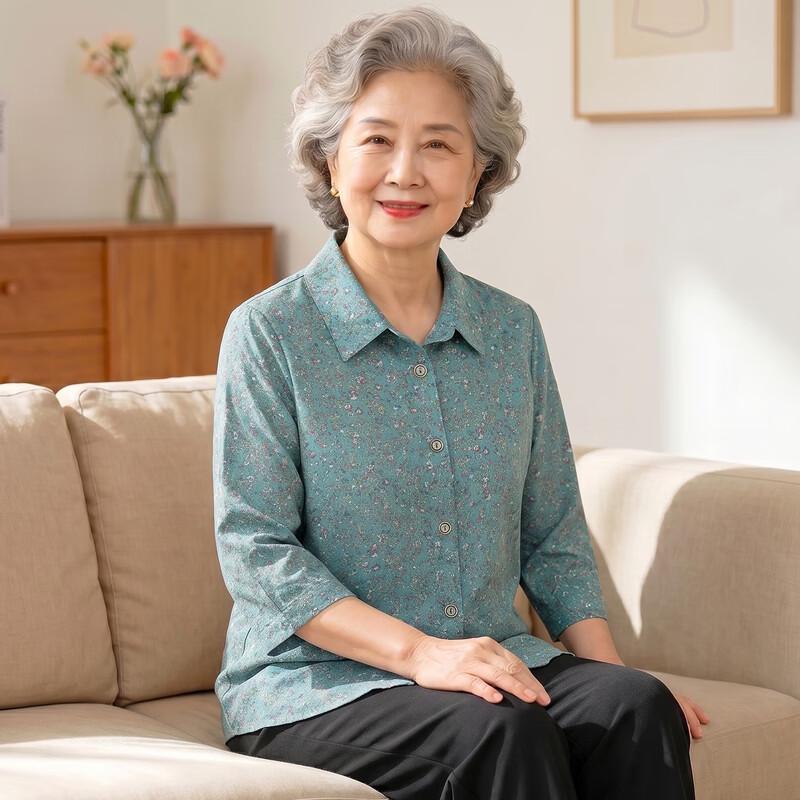 Hodo Floral Pure Cotton Long Sleeve Shirt for Elderly Women