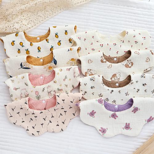 Ins Double-sided Cotton Waterproof Bib Crepe 360-degree Rotating Saliva Towel Children's Breathable Gauze Baby Bib
