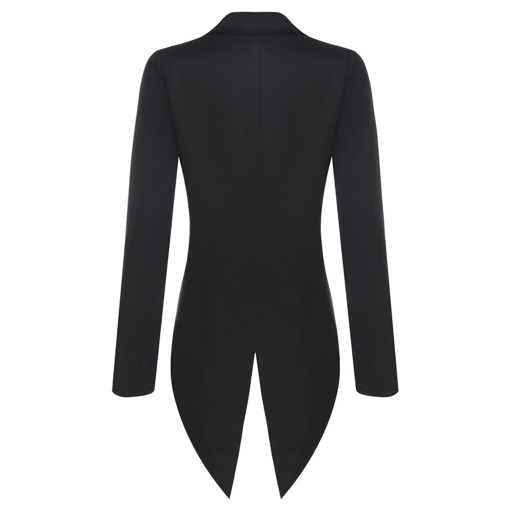 S-XL Donna Giacca Vintage Frac Revers a Punta Scollo a V Apertura Frontale Manica Lunga Giacca da Smoking Capospalla per Cocktail Cameriere Cosplay