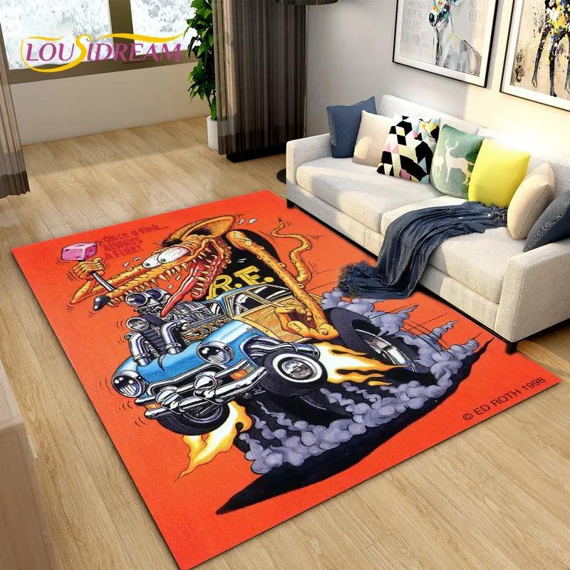 Tappeto Area Cartone Animato Divertente Rat Fink, Tappeto per Soggiorno Camera da Letto Garage Divano Decorazione Zerbino, Tappetino Antiscivolo da Gioco per Bambini