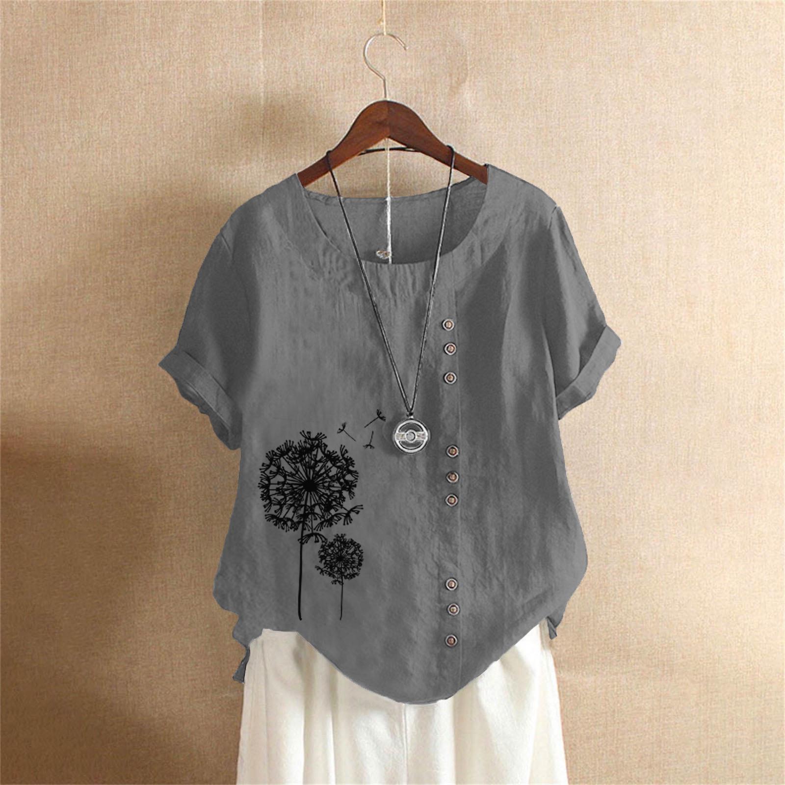 

Женская летняя ретро футболка большого размера свободного кроя с коротким рукавом из хлопка и льна, 2022 L