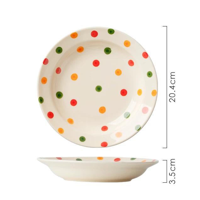 Vintage Polka Dot Bowls Plates Tableware High Aesthetic Value Ceramic Soup Bowls Plates Chopsticks Set