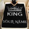 1PC Custom Name Royal Crown Emblem Patterned Flannel Blanket Suitable For All Seasons for Home Decor Warmth and Comfort Gifts Holiday Present_lx