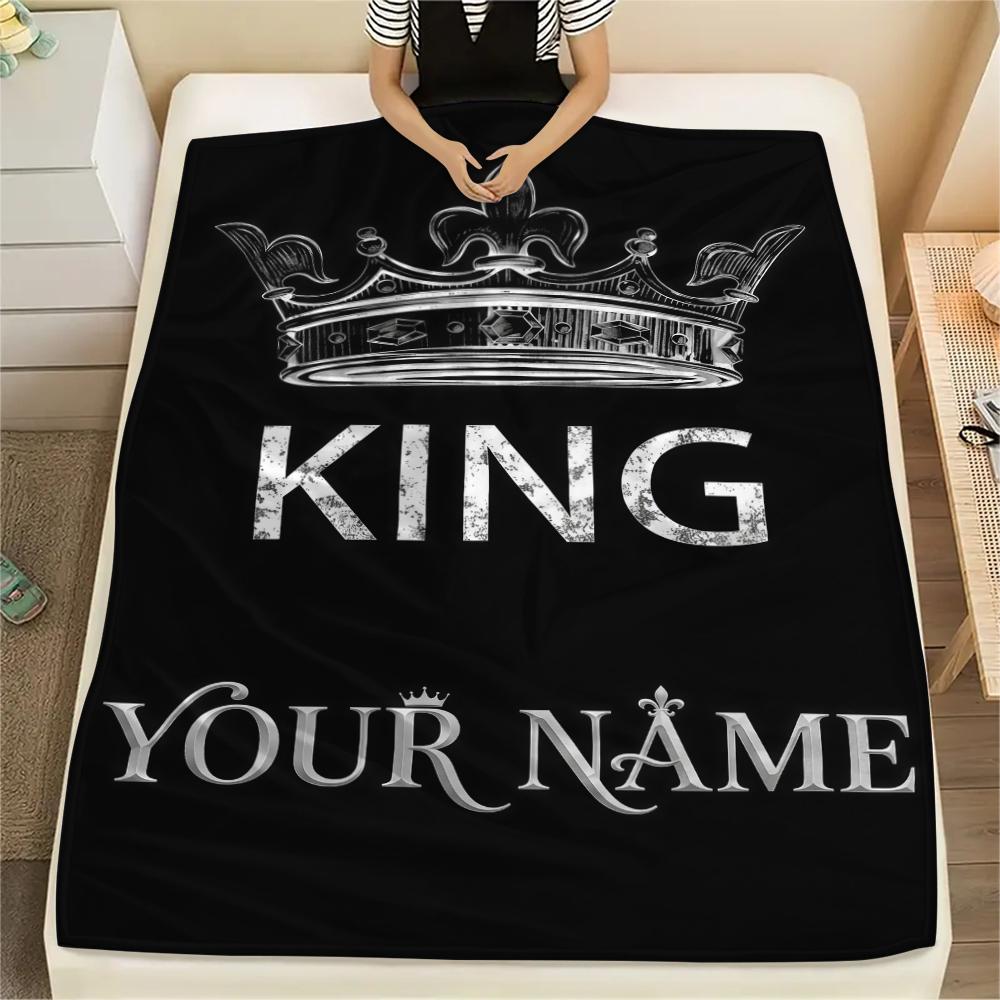 1PC Custom Name Royal Crown Emblem Patterned Flannel Blanket Suitable For All Seasons for Home Decor Warmth and Comfort Gifts Holiday Present_lx