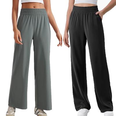 Womens Wide Leg Pants Summer Casual Loose Fitting Elastic Waist  Trousers Yoga Pants With Pockets