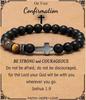 Kreuz Armband für Männer Sohn Bruder Taufe Kommunion Geburtstag Jahrestag Weihnachten Christlich Schwarze Tigerauge Perlen Schmuck