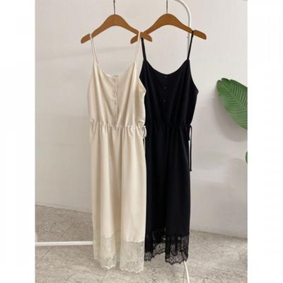 Honey J Lace Button Strap Camisole Long Dress  2 Colors 