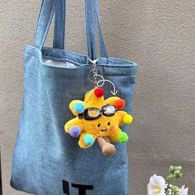 Cute Smiling Sunflower Bag Pendant Stuffed Plush Doll Couple Car Key Chain Birthday Gifts
