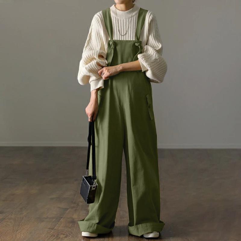 

ZANZEA Женский летний свободный комбинезон на шнуровке с широкими штанинами 2XL зелёный