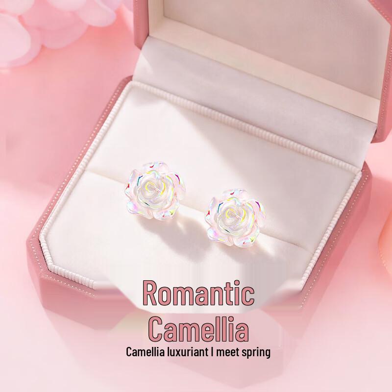S925 Sterling Silver Camellia Stud Earrings