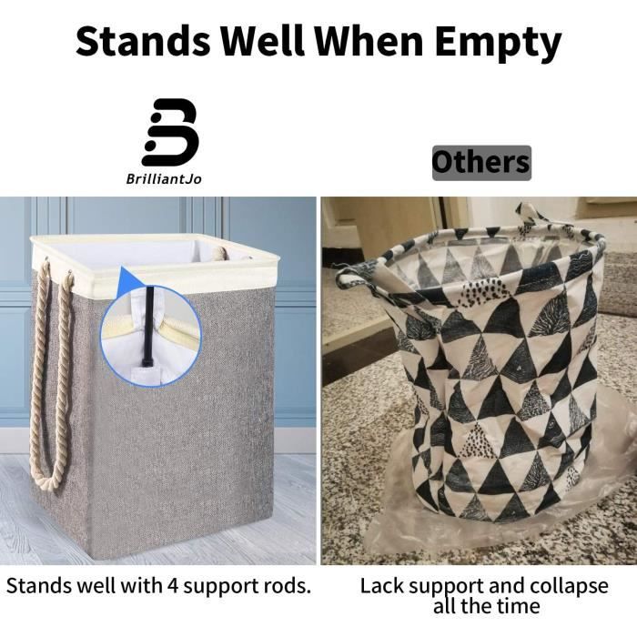 Corbeille à linge - BrilliantJo - Pliable - Grande capacité 65L - Toile grise