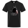 Funny Knife Cat Cartoon Printed T-Shirt Men Fashion Casual Short Sleeves Loose Oversized Cotton Tshirt Summer Breathable Tees