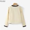 ZANZEA Women Casual Round Neck Splice Long Sleeve Blouse