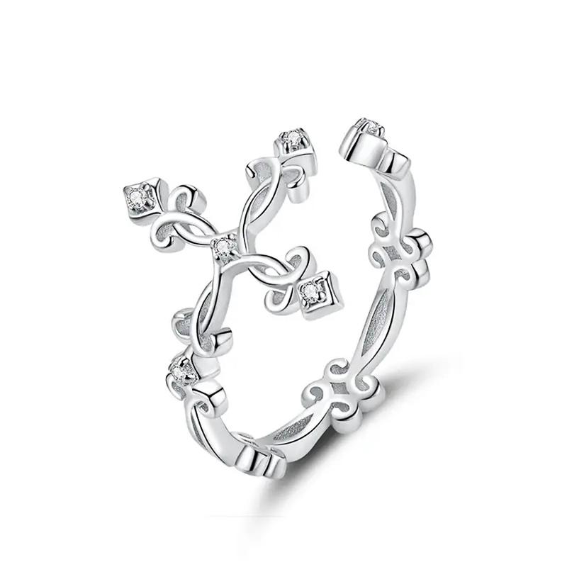 Huitan Hip Hop Style Female Cross Rings Resizable Silver Color Fashionable Finger-ring for Women Rock Girls Accessories Jewelry