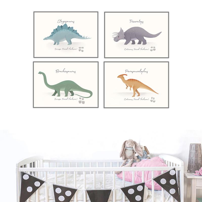 Triceratops Pterosaur Cartoon Dinosaur Wall Art Canvas Painting Nordic Posters And Prints Wall Pictures For Baby Kids Room Decor No Frame