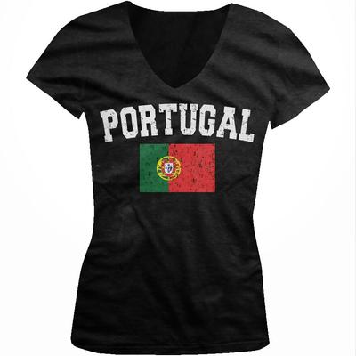 Distressed Portugal Soccer Flag Portuguese Pride Juniors V Neck Unisex T-shirt