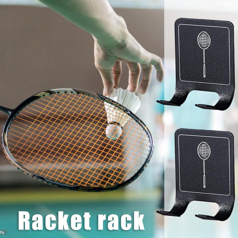 2Pcs Tennis Racket Holder Universals Wall Mounted Racket Rack Stainless Steel Wall Hook Space-Saving Badminton Racket Holder
